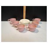 Vtg Vernon Ware Tickled Pink Teacups w/ Saucers