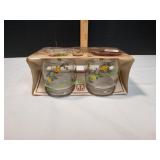 Vtg Anchor Hocking Yellow Roses Juice Glasses, 4pk