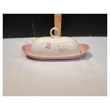 Vtg Vernon Ware Tickled Pink Covered Butter Dish