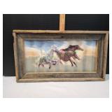 25x14 Wood Framed Running Horses