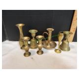 Lot of Brass Candle Holders, Vases & More