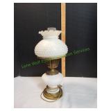 Vtg Hobnail Milk Glass Hurricane Lamp