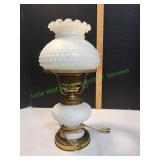 Vtg Hobnail Milk Glass Hurricane Lamp