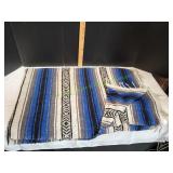 Vtg Striped Blue Mexican Blanket