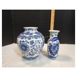 (2) Vtg Porcelain Blue & White Vases