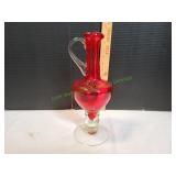 Vtg Bischoff Ruby Red Glass Bubble Stem Decanter