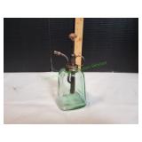 Vtg Green Leaf Glass Bottle Brass Pump Mister