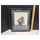 Vtg Framed Print of a Clipper Ship