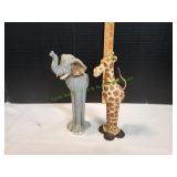 Wood Carved Elephant & Giraffe Figures