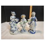 (3) Vtg Porcelain Blue & White Figurines