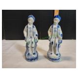 (2) Vtg 6.75" Porcelain Blue & White Colonial Man