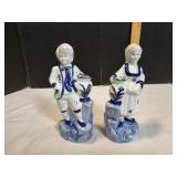 (2) Vtg Porcelain Blue & White Figurine