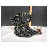 Vtg Gazelle Ibex Black/Green Table Lamp