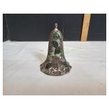 Vtg Pewter Bell Ornament w/ Cloisonne Enamel