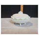 Hobnail Milk Glass Oval Footed Candy Dish w/Lid