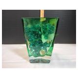 Green Triangle Vase w/ Pebbles & Shells
