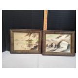(2) Vtg Framed Japanese Art