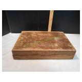 Vtg Wood Flatware Box w/ Flatware
