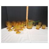 Amber Thumbprint Pitcher w/ (11) Glasses Amber Thumbprint Pitcher w/ (11) Glasses