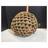 Vtg 12" Blown Glass Blue/Green Netted Buoy