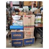 (6) Boxes of Household Items & Chandelier