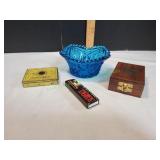 Blue Glass Saw Tooth Edge Bowl & More