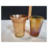 (2) Vtg Carnival Glass Marigold Tumblers