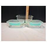 (3) Glass Food Storage Containers w/ (2) Lids