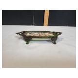 Vtg Porcelain & Brass Footed Soap Dish
