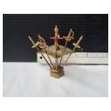 Vtg Brass Sword Cocktail Picks w/ Stand