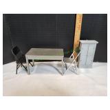 Miniature Doll Table, (2) Chairs & Cabinet
