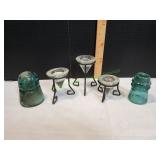 (2) Vtg Insulators & (3) Cone Tealight Holders