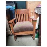 Vtg Wooden Rocking Chair w/ Upholstered Seat