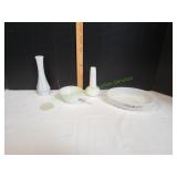 Milk Glass Bud Vases & Serving Bowl