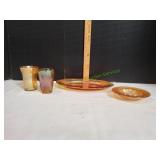 Marigold Carnival Glass Platter, Tumblers & More