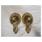 (2) Vtg Brass Shell Candle Sconces