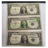 (3) $1 Silver Certificate Bank Notes