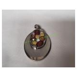 Vtg Silver-Tone & Stone Pendant