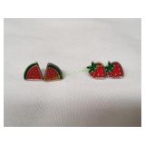 Pair of Watermelon & Strawberry Earrings