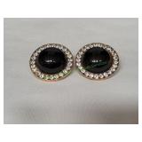 Vtg Lucite Rhinestone Clip-On Earrings