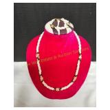 Vtg Faux Pearl Coral & Jade Twist Necklace Set