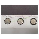(3) Buffalo Nickels