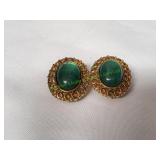 Green & Gold Clip-On Earrings