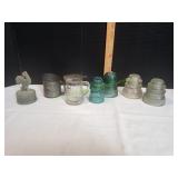 Vtg Glass Insulators, Syrup Pitcher, Sifter &