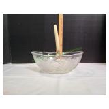 Vtg Glass Fruit Basket Bowl w/ Wicker Handle