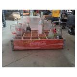 Vtg Wooden Coca-Cola Crate w/ Bottles & Glasses