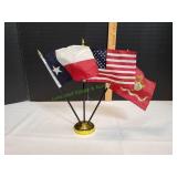 (3) Mini Desk Flags - Texas, USA & Marines