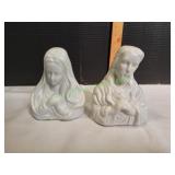 Virgin Mary and Jesus Ceramic Busts