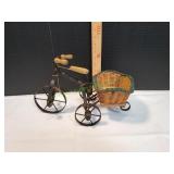 Vtg Decorative Metal Tricycle w/ Wicker Basket