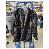 Black Faux Fur Hooded Jacket, Sz Lg